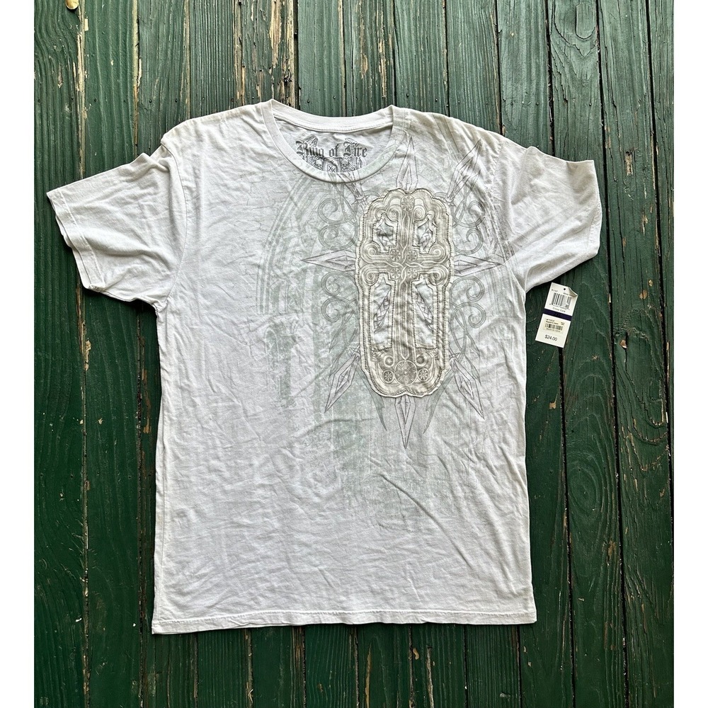 Ring Of Fire‎ Crew Short Sleeve T-Shirt Size 2XL White Vintage Y2K 326